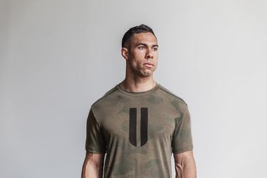 Nobull Horns Men's T Shirts Green Camo | Australia (PN5629)